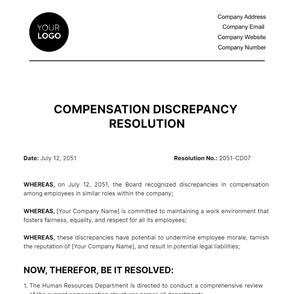 Compensation Discrepancy Resolution HR Template - Edit Online & Download