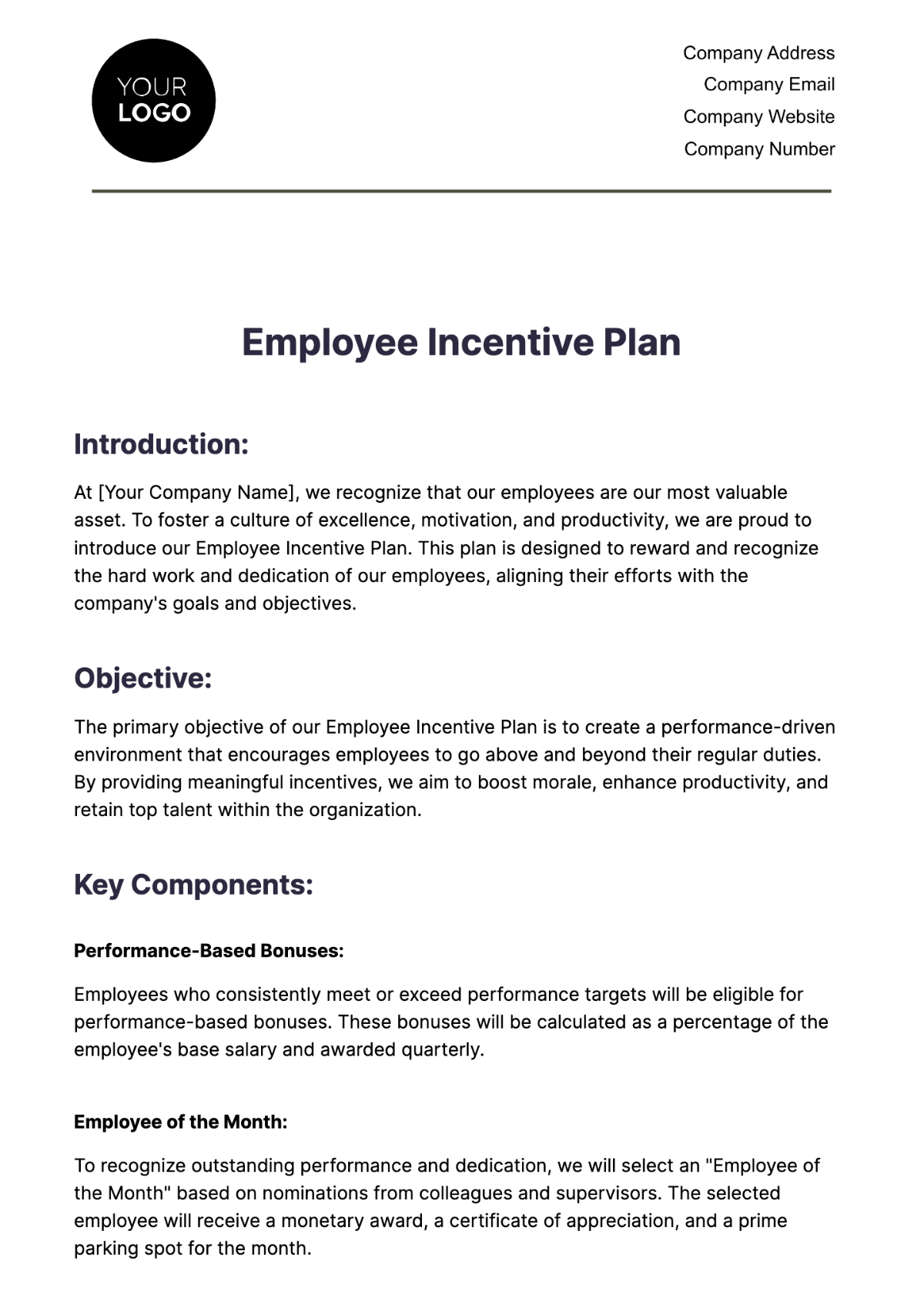 Employee Incentive Plan HR Template - Edit Online & Download