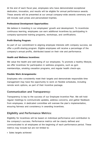 Free Employee Incentive Plan HR Template to Edit Online