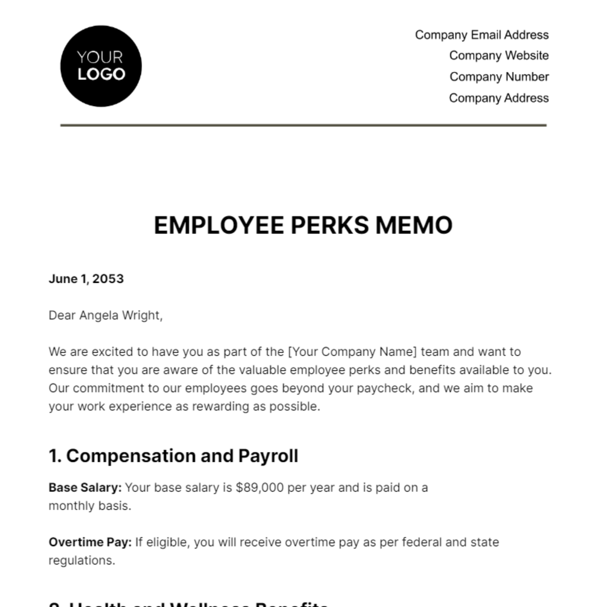 Employee Perks Memo HR Template