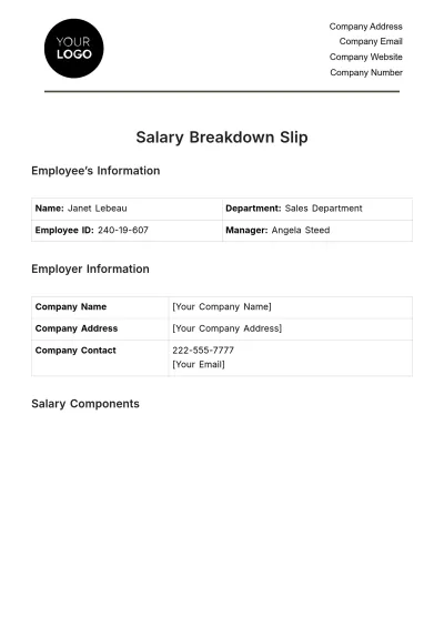 Free Salary Breakdown Slip HR Template to Edit Online
