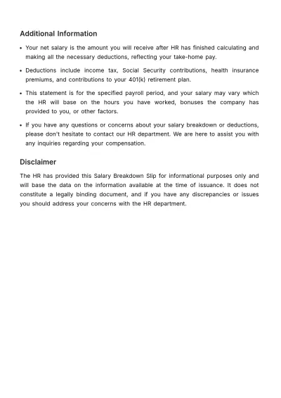 Free Salary Breakdown Slip HR Template to Edit Online