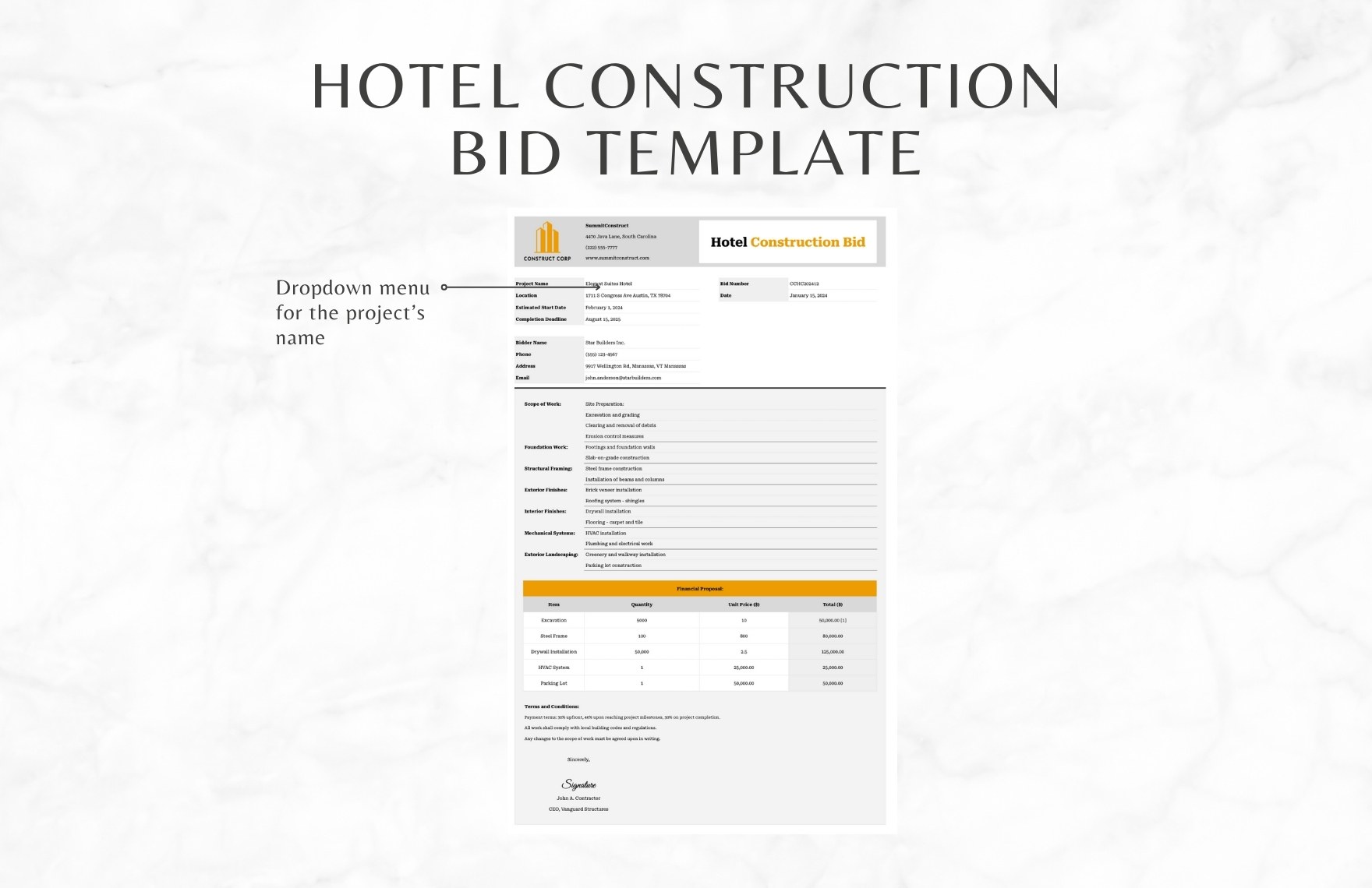 Hotel Construction Bid Template