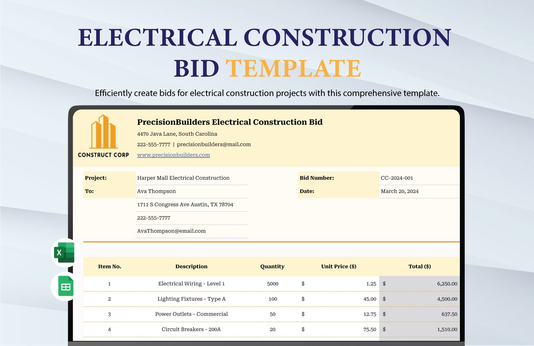 Electrical Construction Bid Template