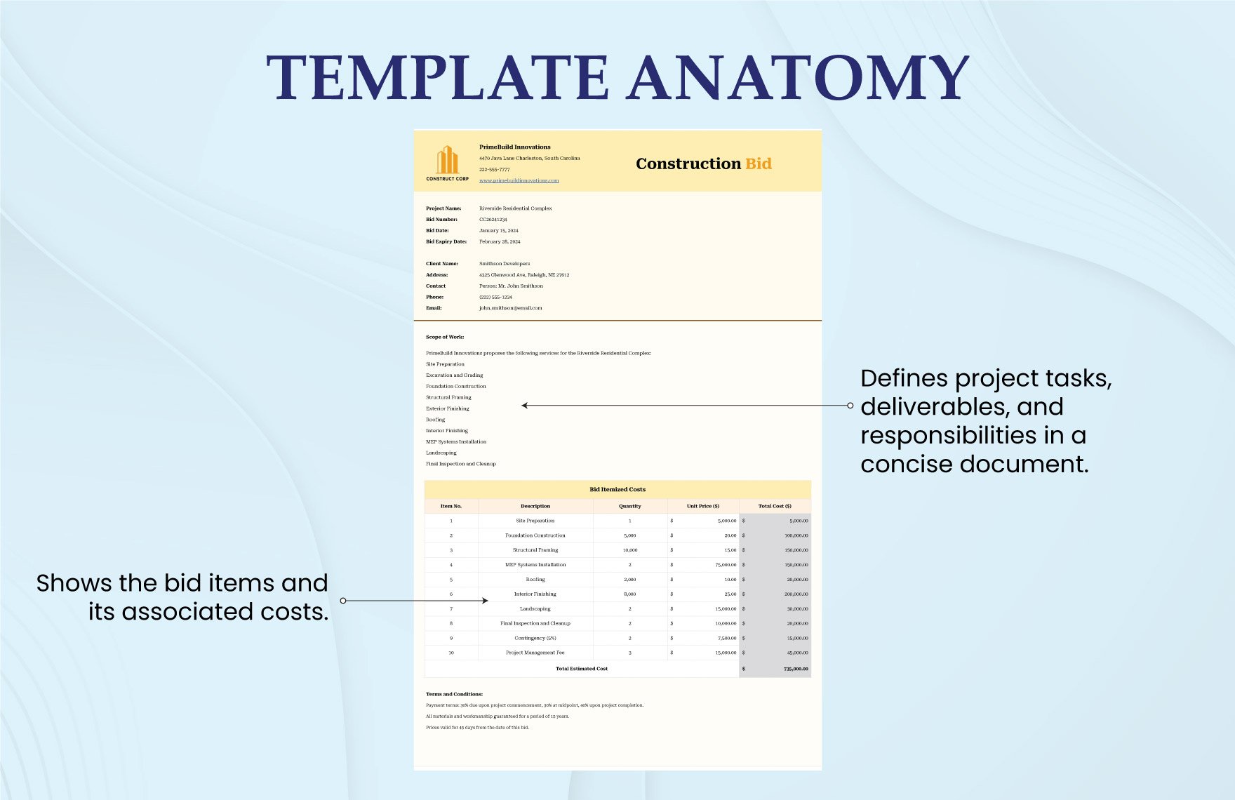 EasytoUse Construction Bid Template