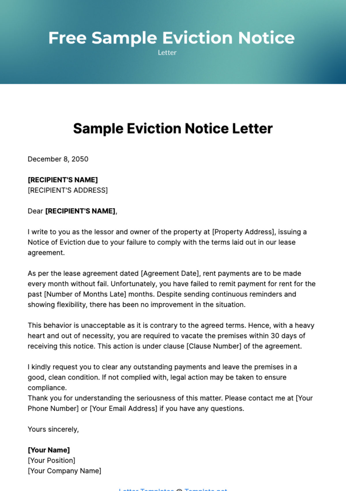 Free Sample Eviction Notice Letter Template