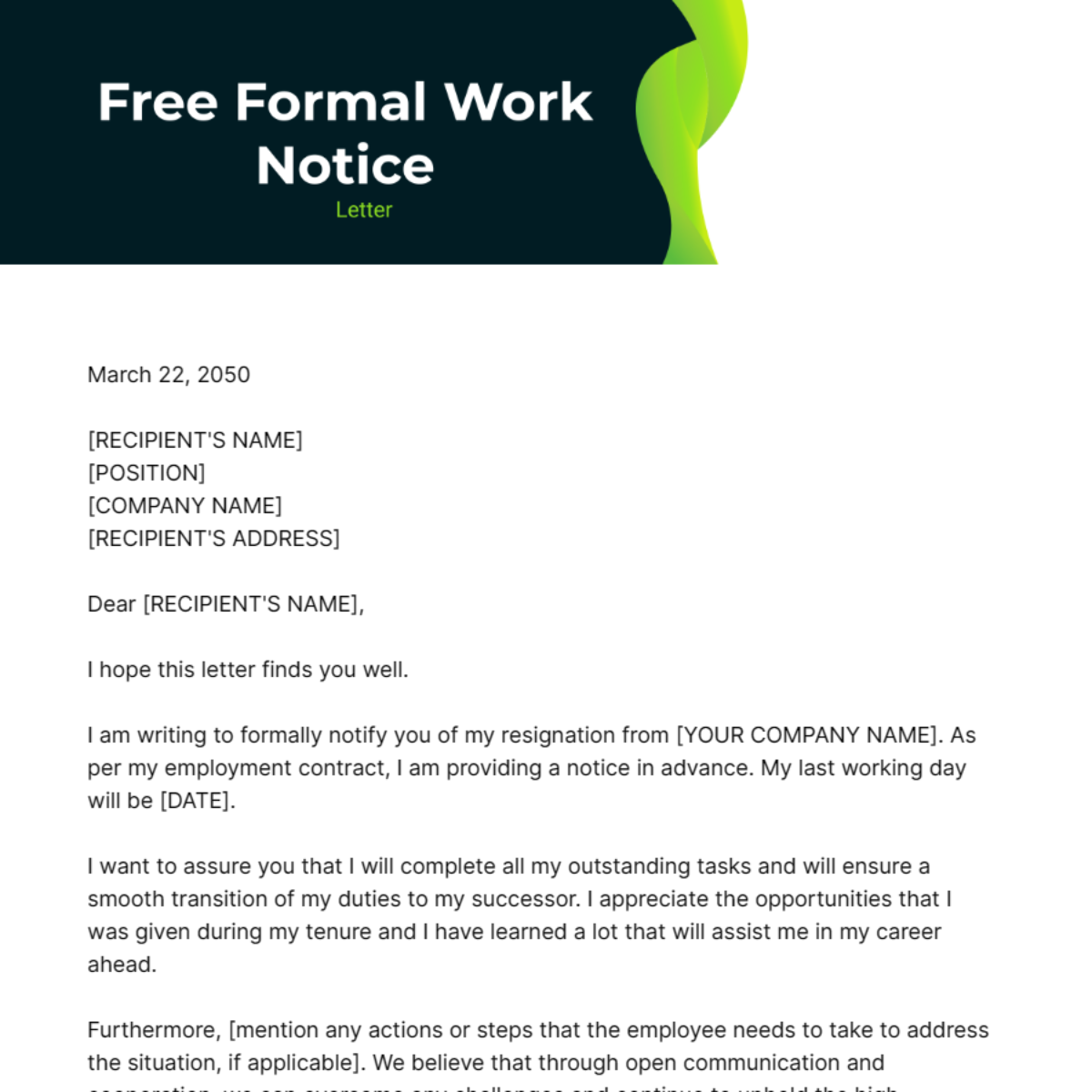 Formal Work Notice Letter Template