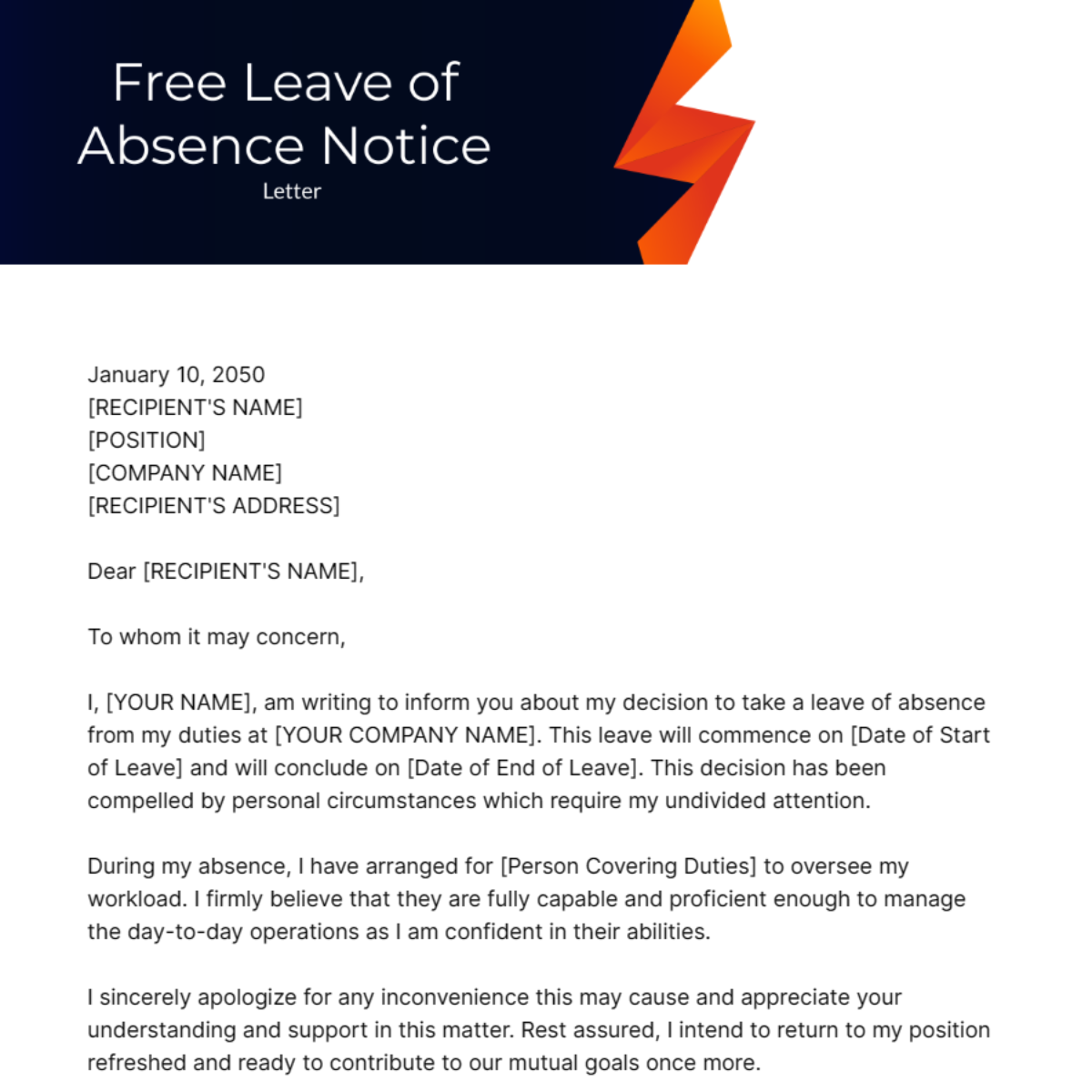 Leave of Absence Notice Letter Template