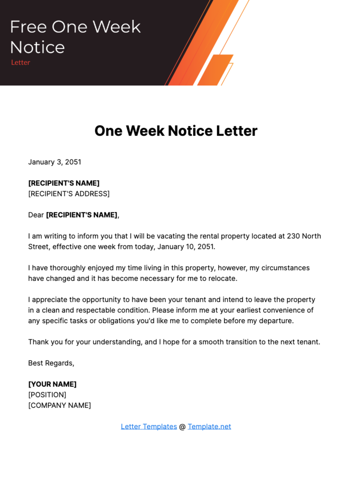 Free One Week Notice Letter Template