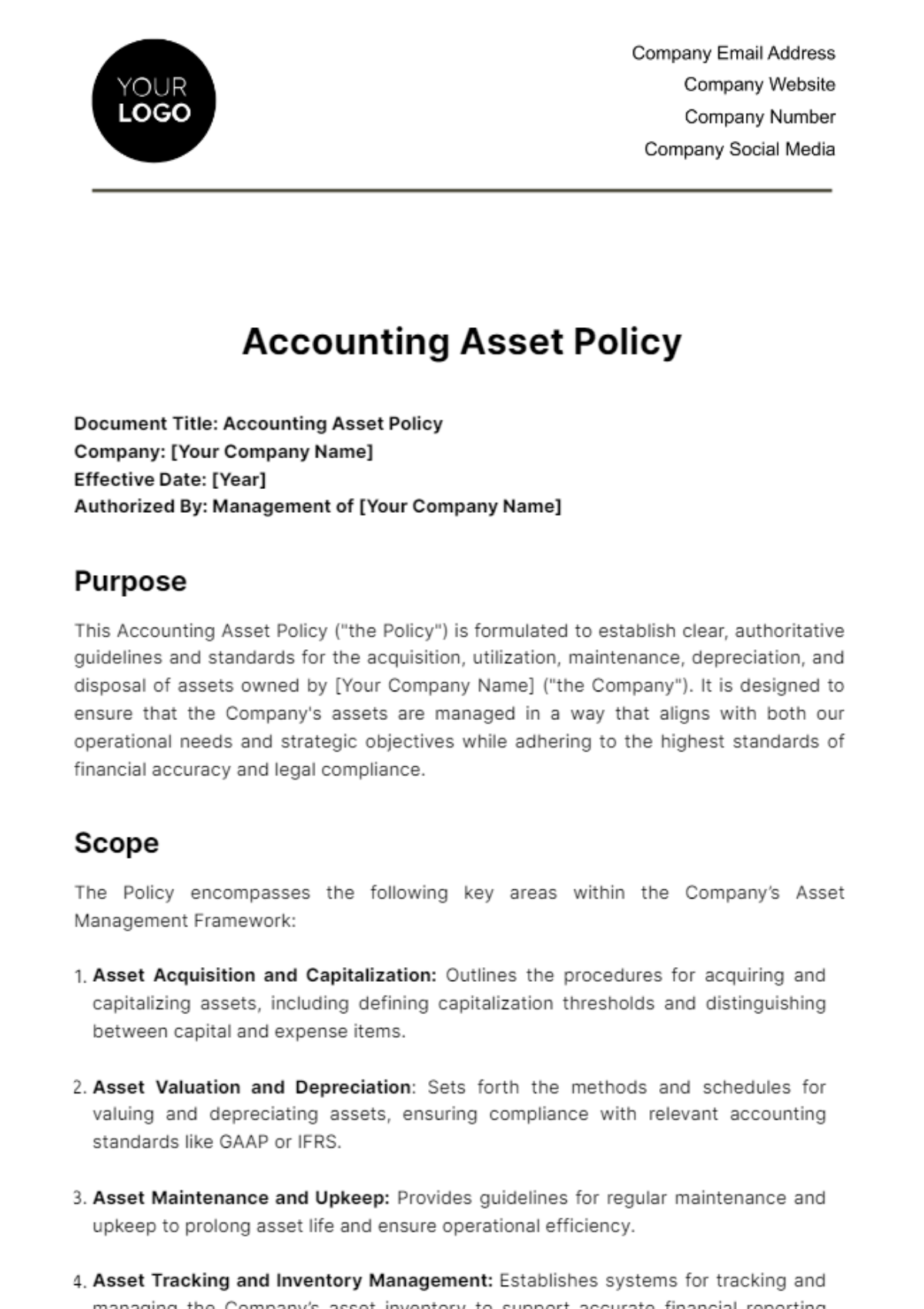 Free Accounting Asset Policy Template
