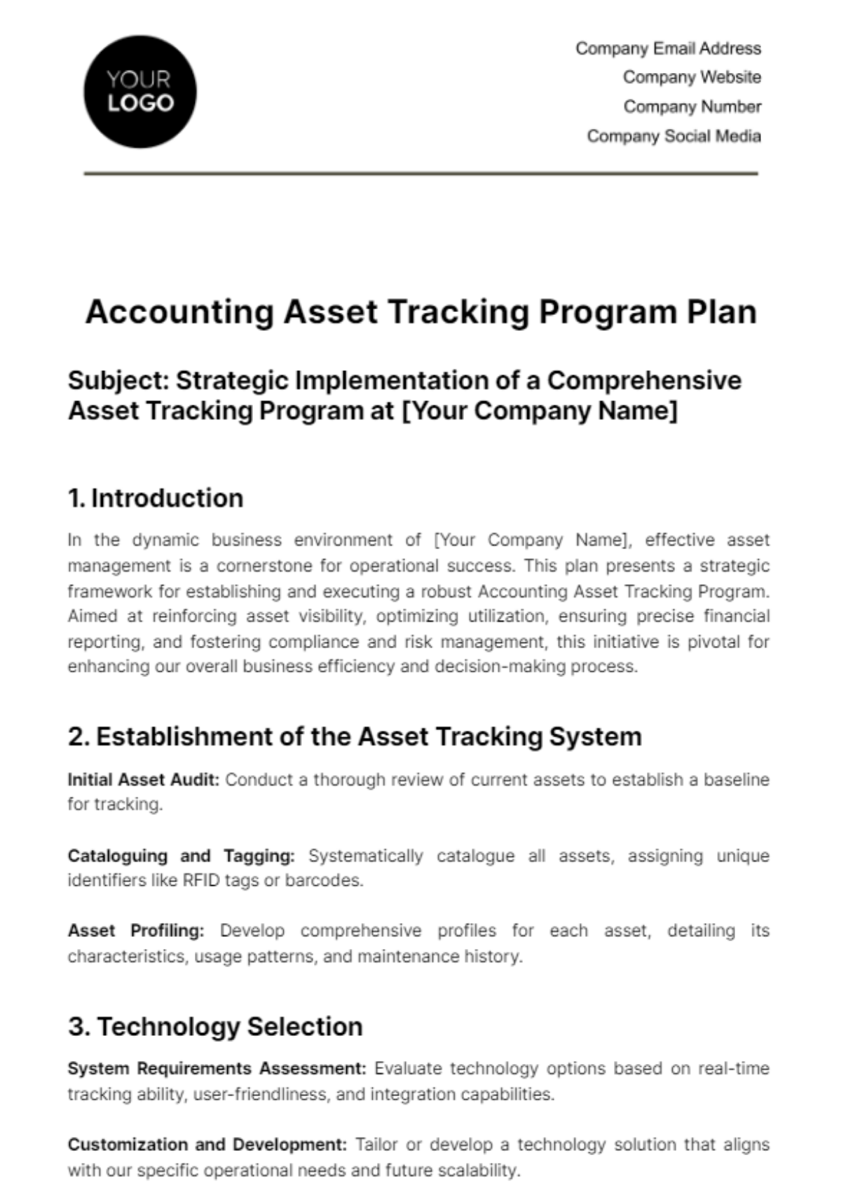 Free Accounting Asset Tracking Program Plan Template