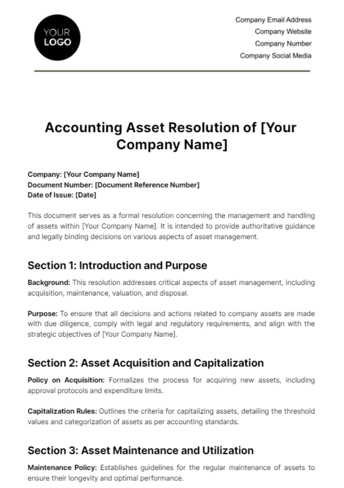 Accounting Asset Resolution Template