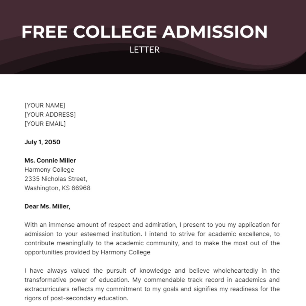 College Admission Letter Template