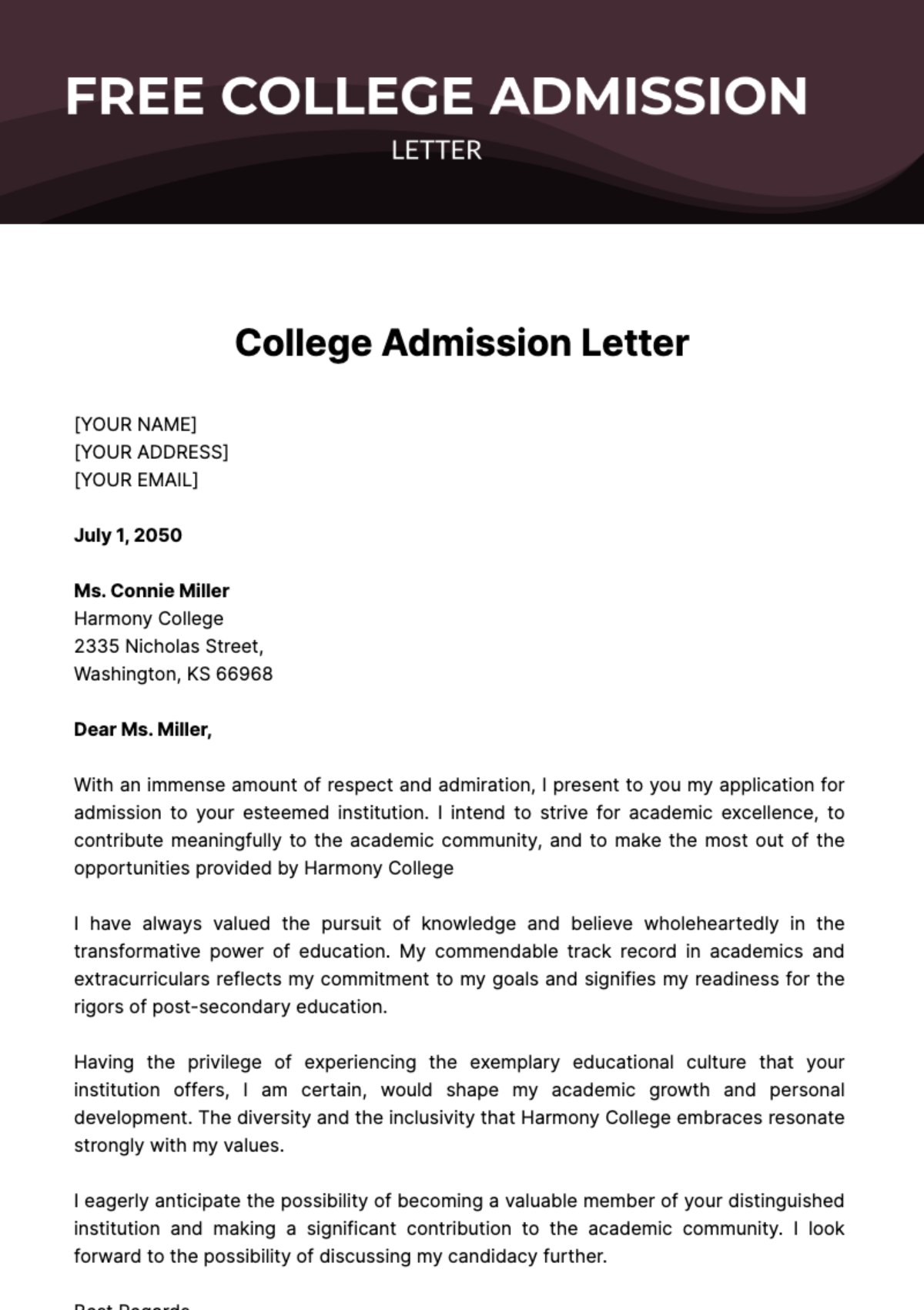 Free College Admission Letter Template