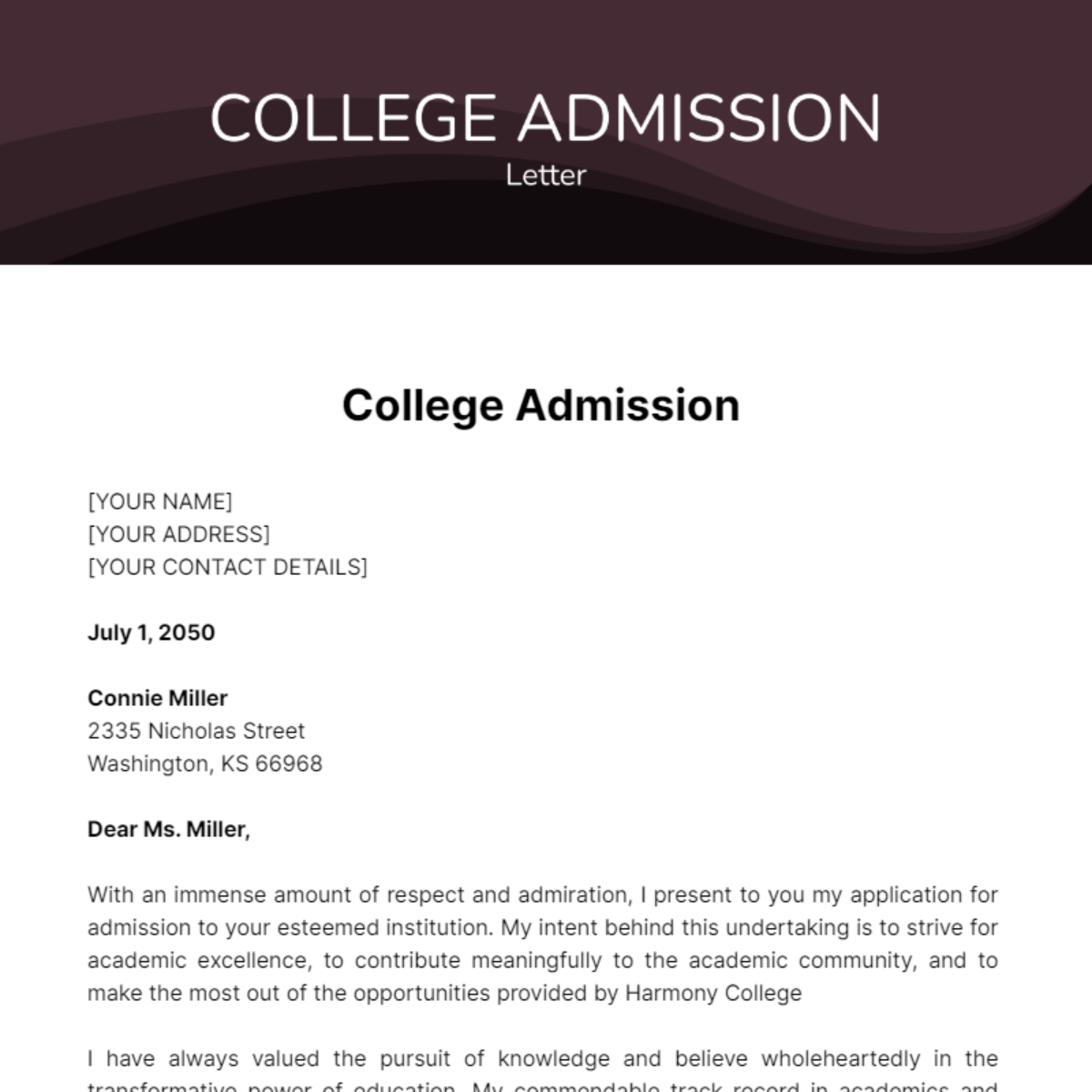 College Admission Letter Template - Edit Online & Download Example