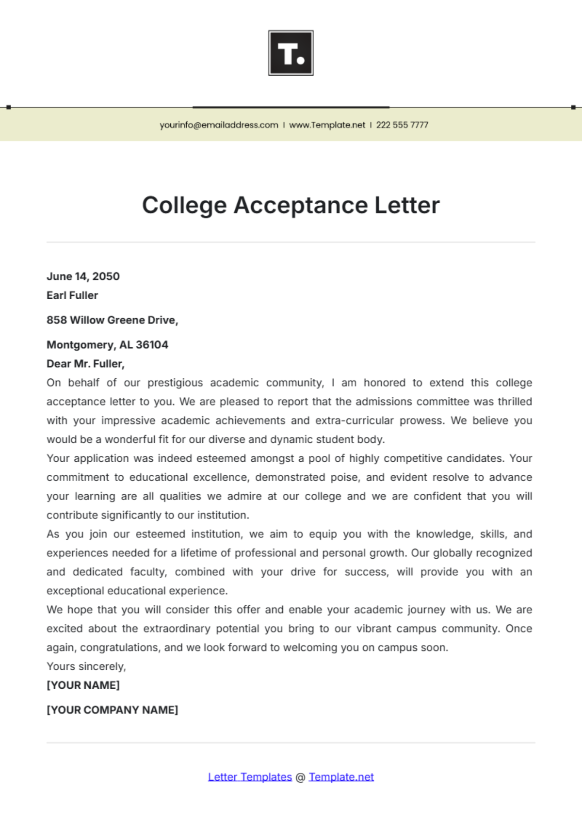 Free College Letter Templates, Editable and Printable