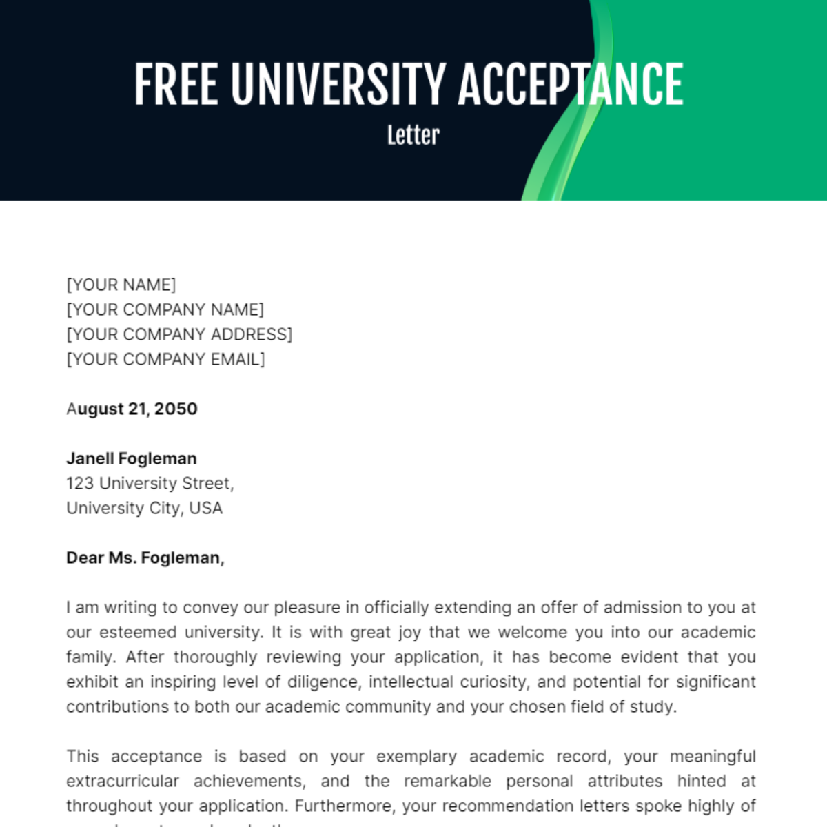 University Acceptance Letter template
