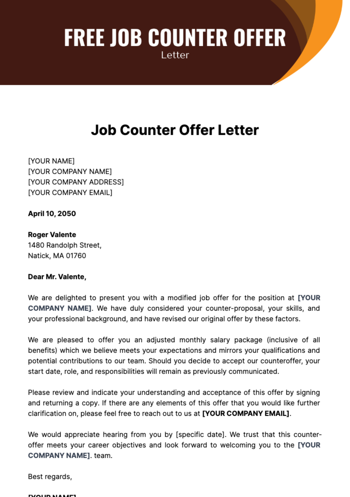Free Job Counter Offer Letter Template