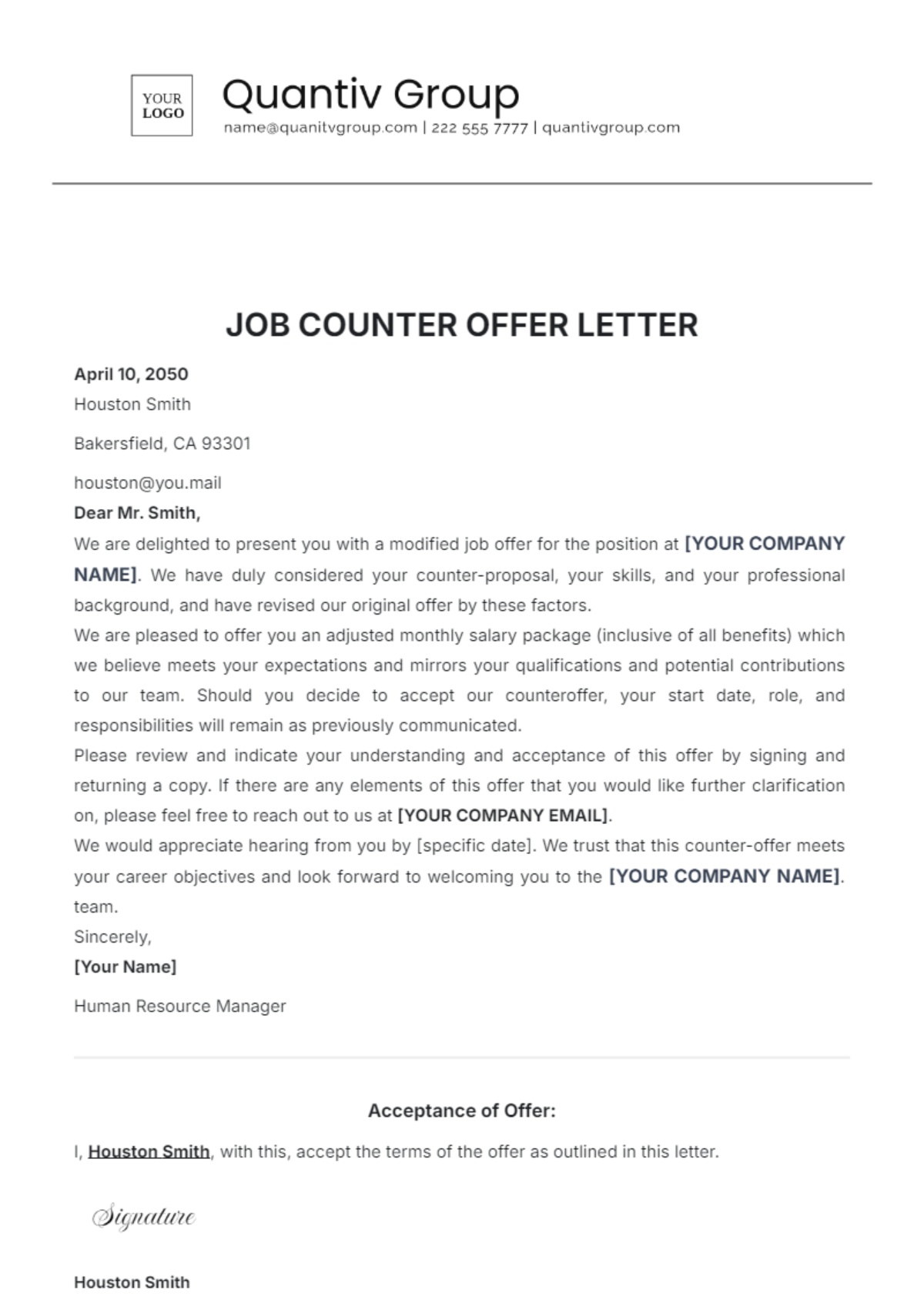 Job Counter Offer Letter Template - Edit Online & Download