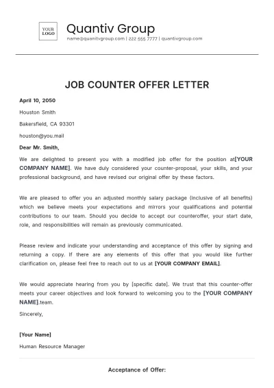 Free Job Counter Offer Letter Template to Edit Online