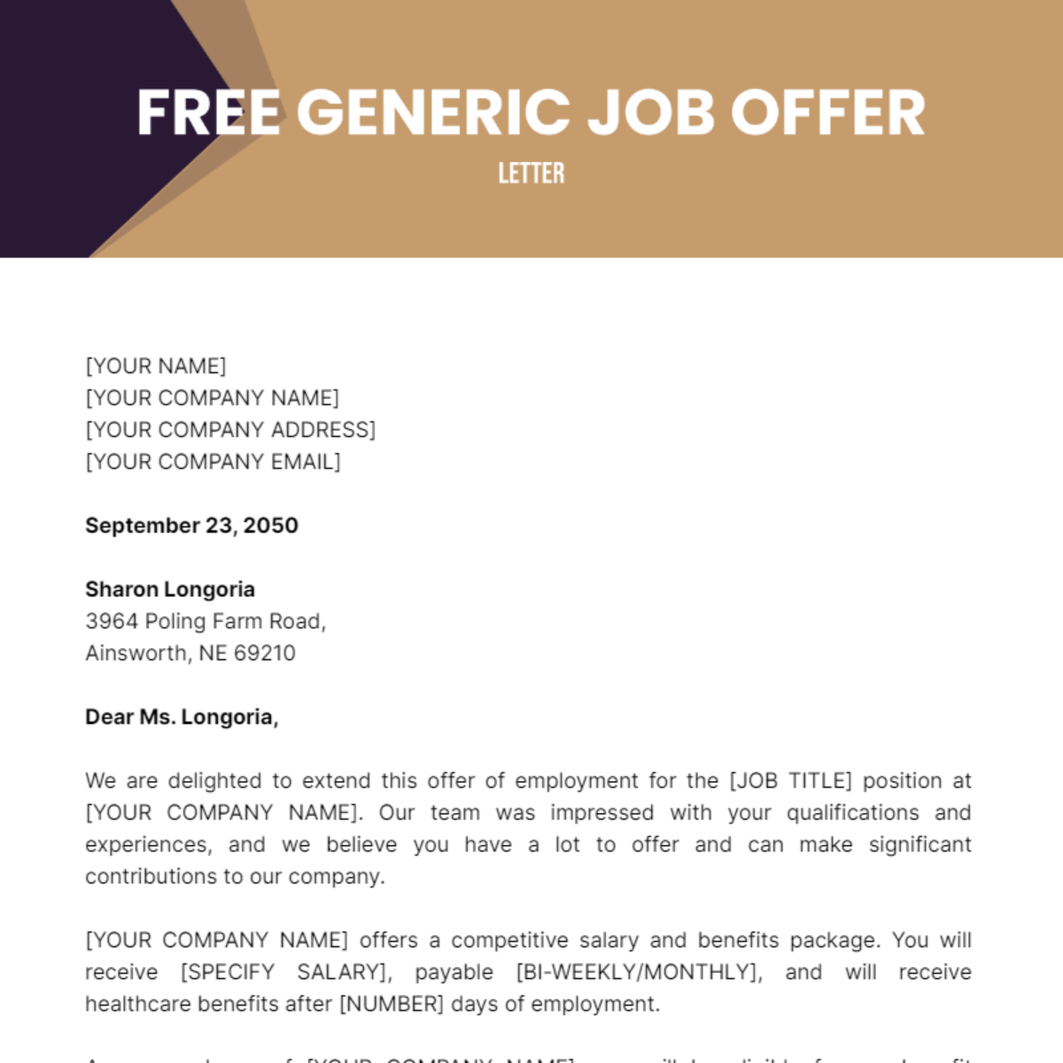 Generic Job Offer Letter Template