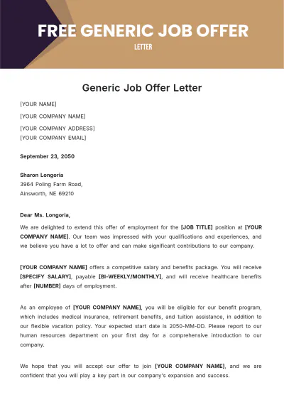 Free Generic Job Offer Letter Template to Edit Online