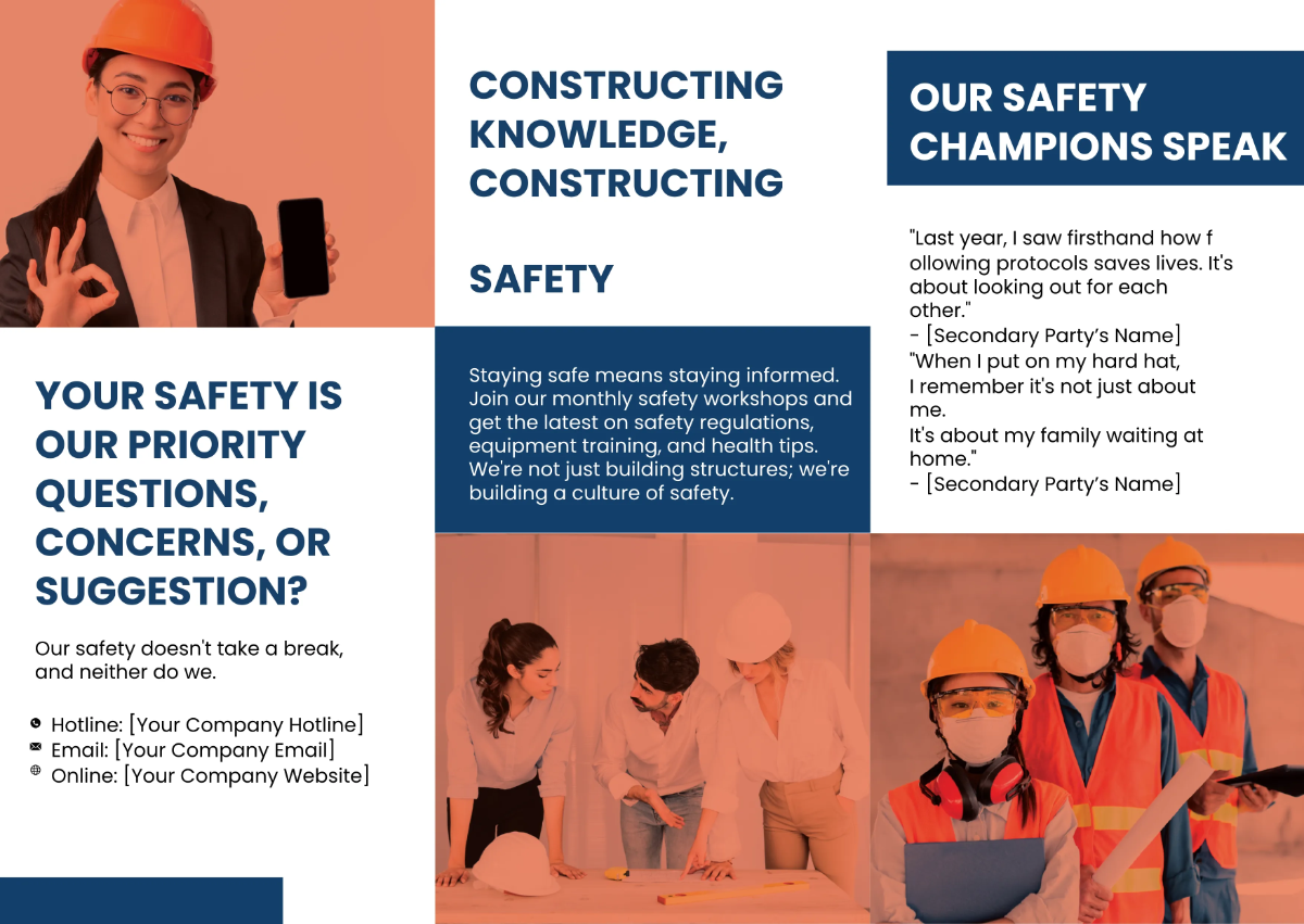 Free Construction Site Safety Tips Pamphlet Template to Edit Online