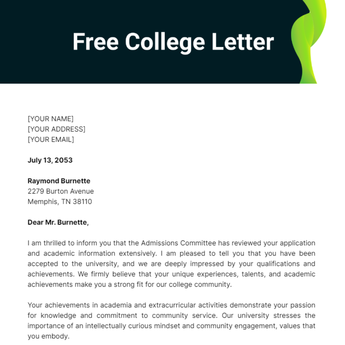 College Letter Template