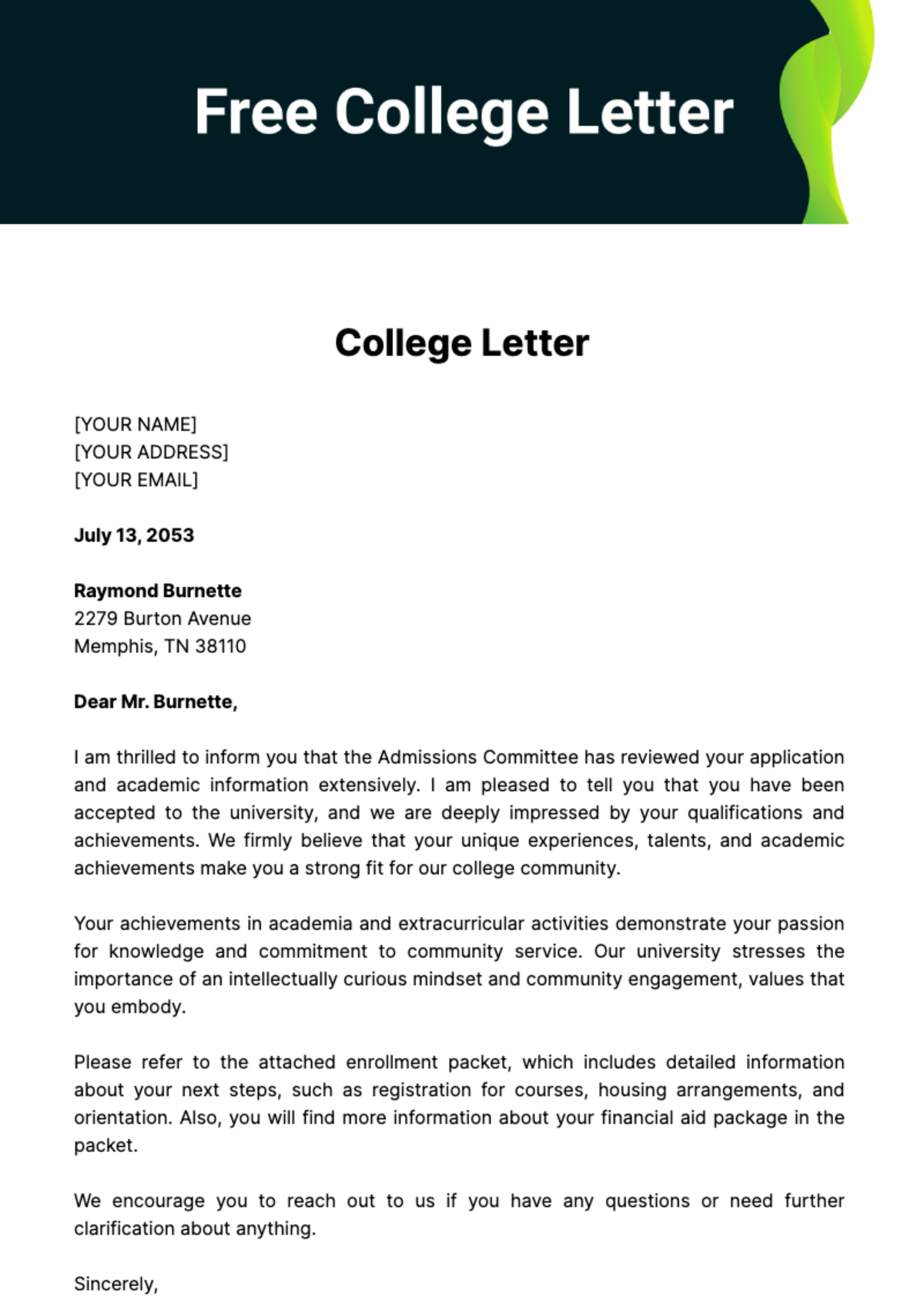 Free College Letter Template