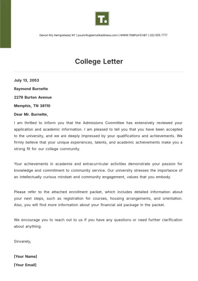 Free College Letter Template to Edit Online