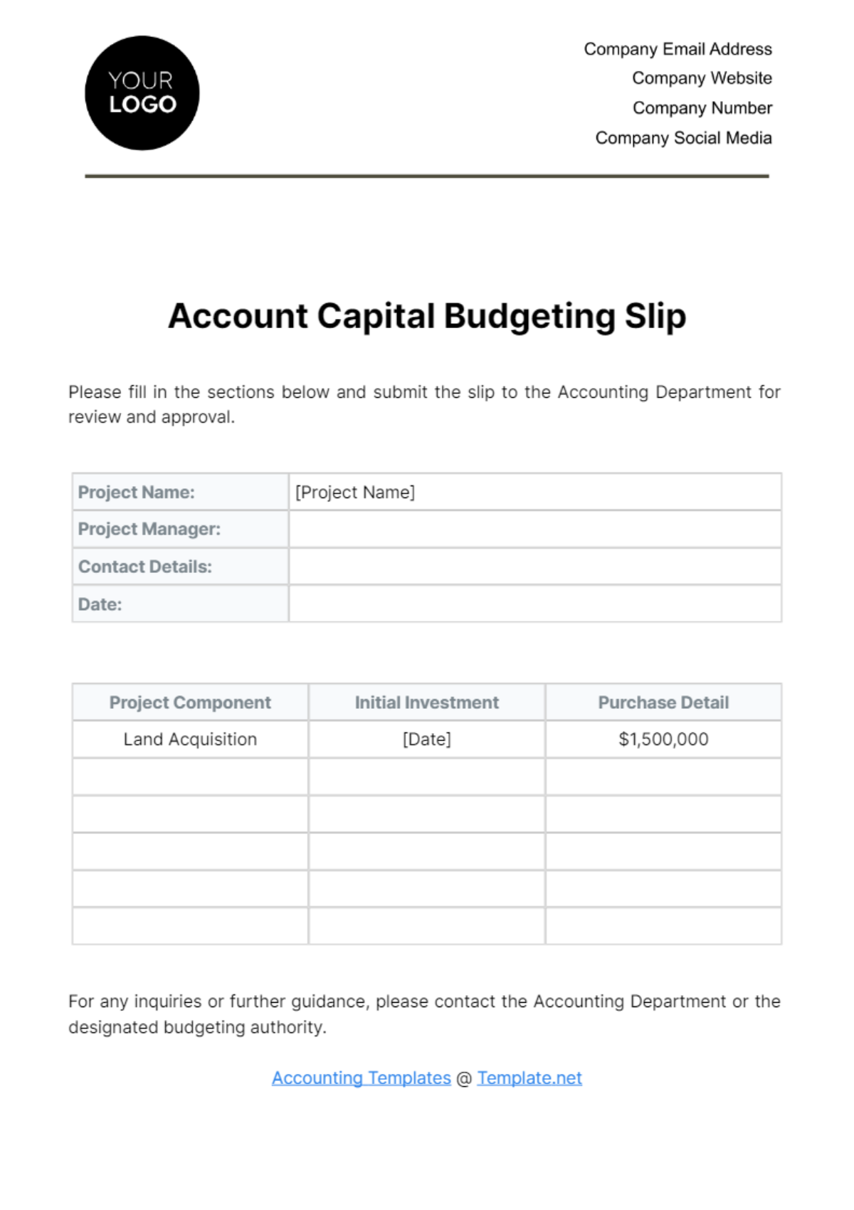 Account Capital Budgeting Slip Template