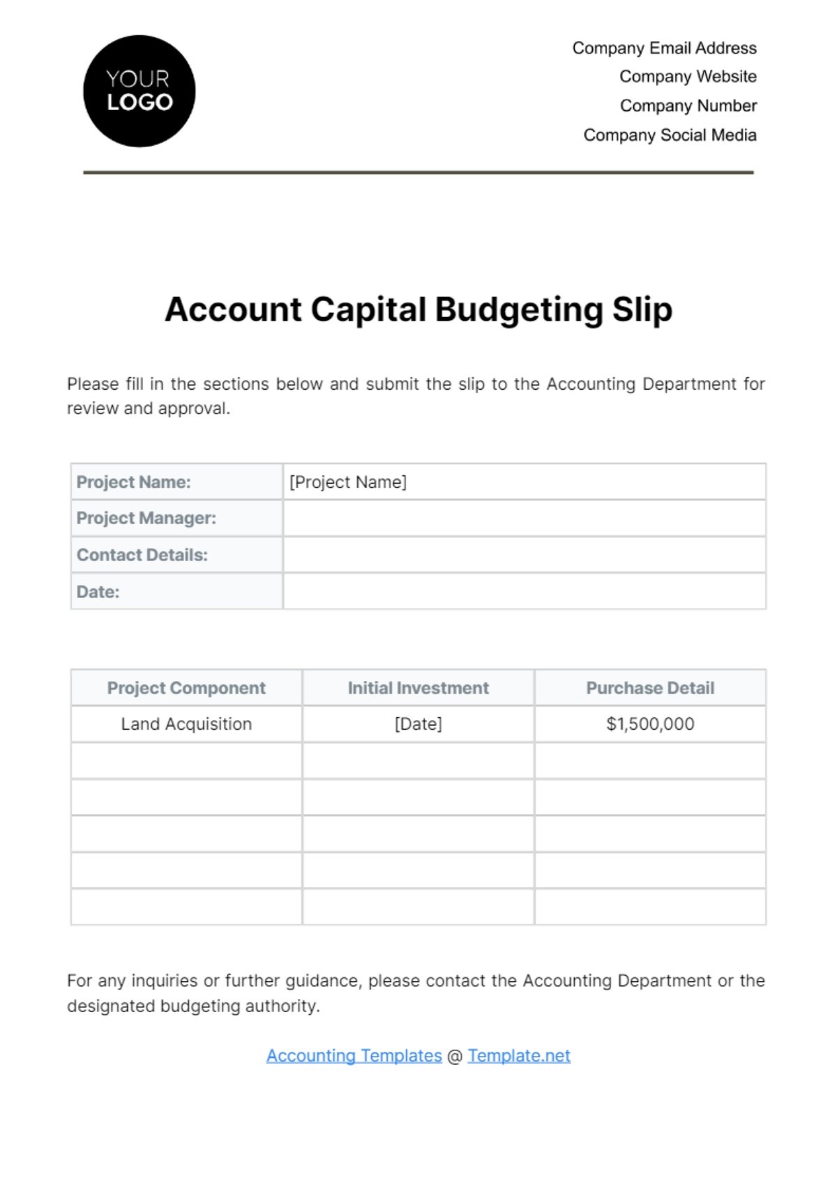 Account Capital Budgeting Slip Template - Edit Online & Download