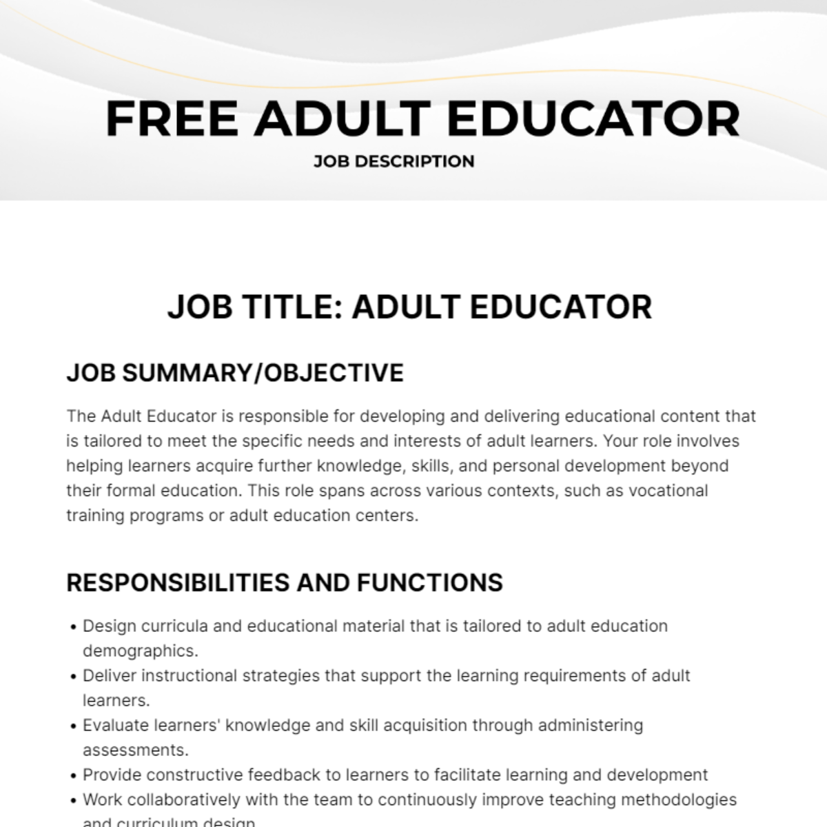 Adult Educator Job Description Template