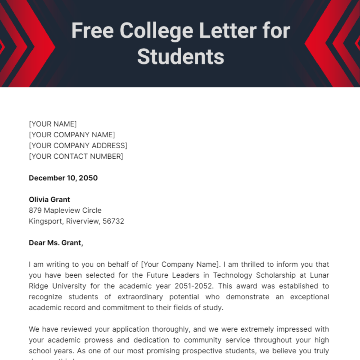 College Letter for Students Template