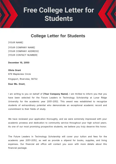 Free College Letter for Students Template to Edit Online