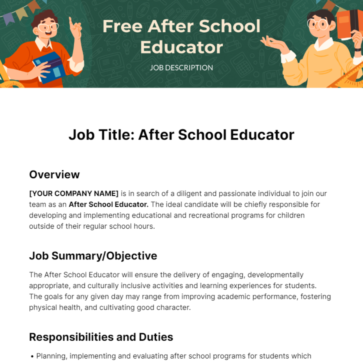 After School Educator Job Description Template