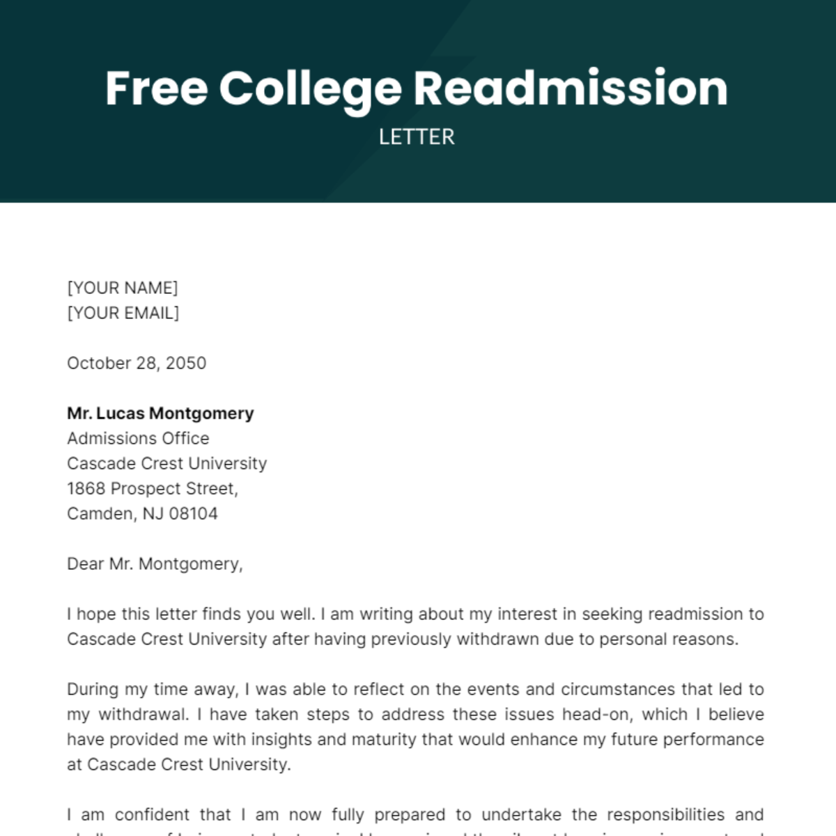 College Readmission Letter Template