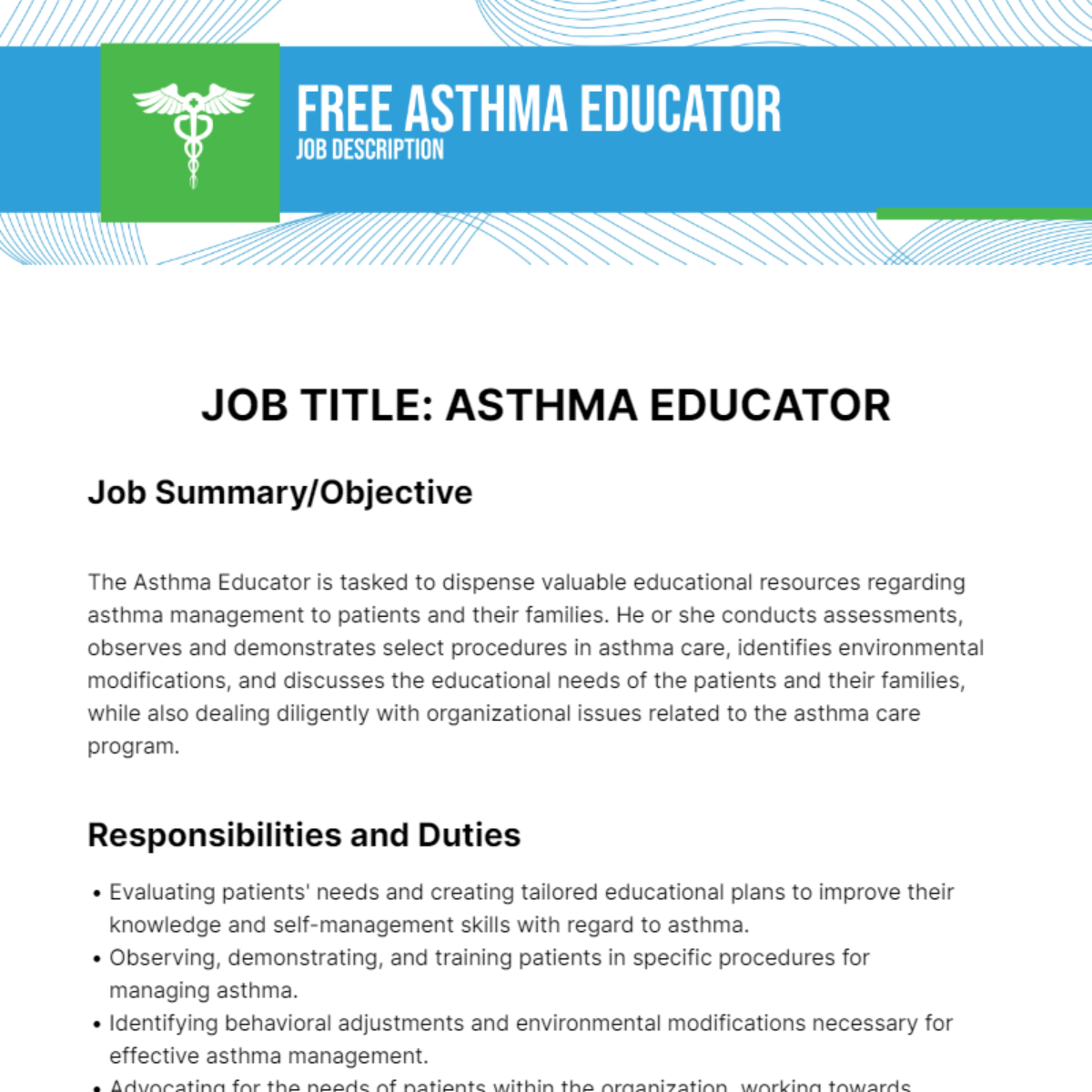 Asthma Educator Job Description Template