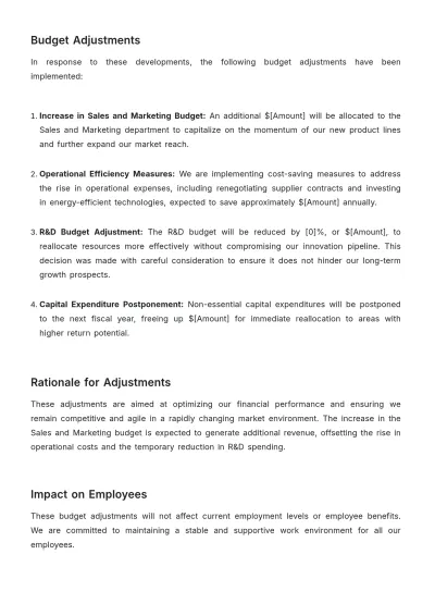 Free Account Budget Update Memo Template to Edit Online