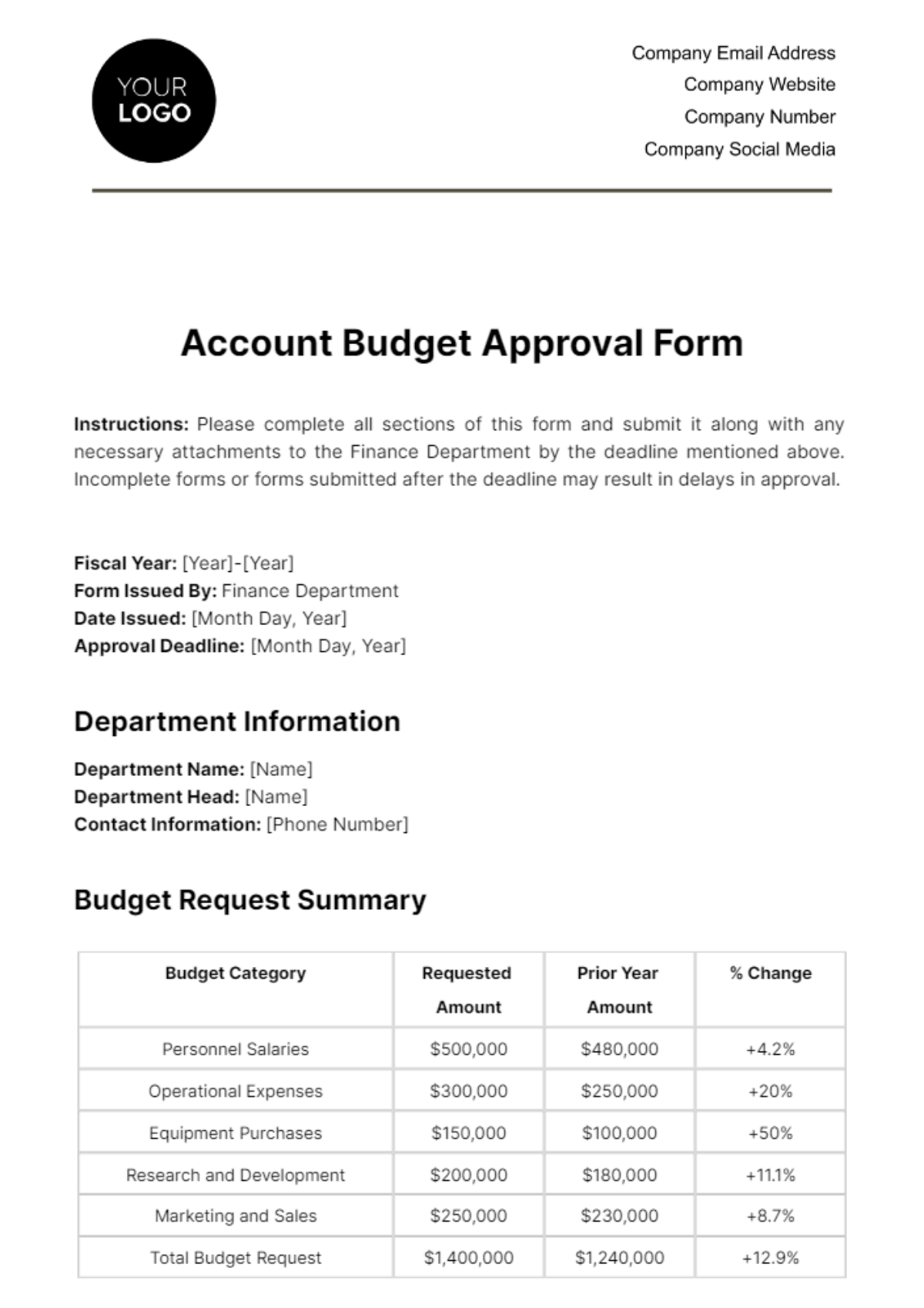 Free Account Budget Approval Form Template