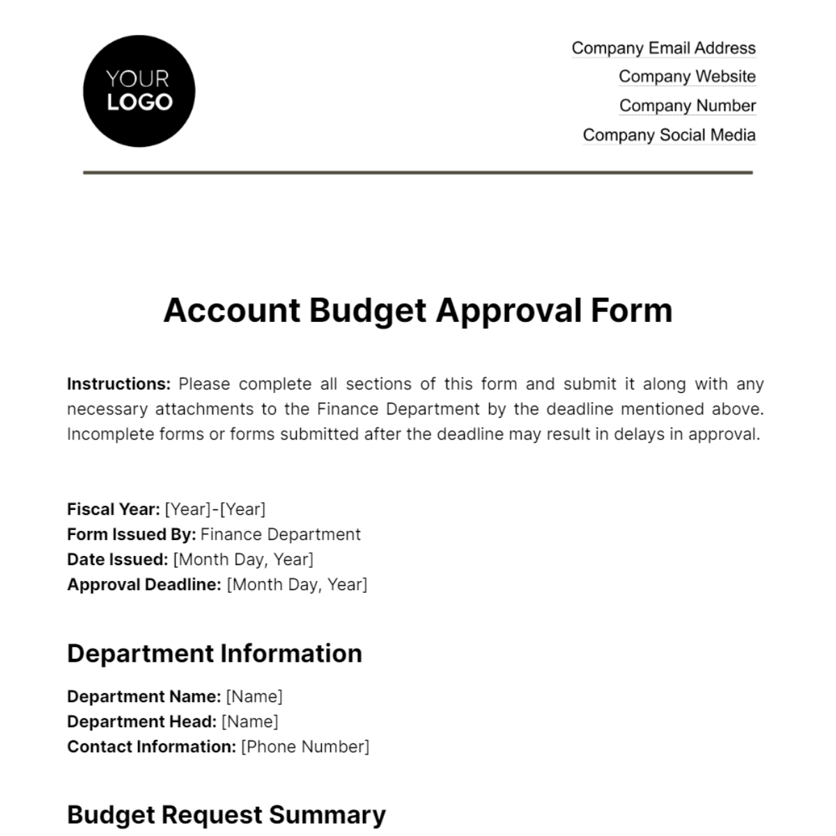 Account Budget Approval Form Template