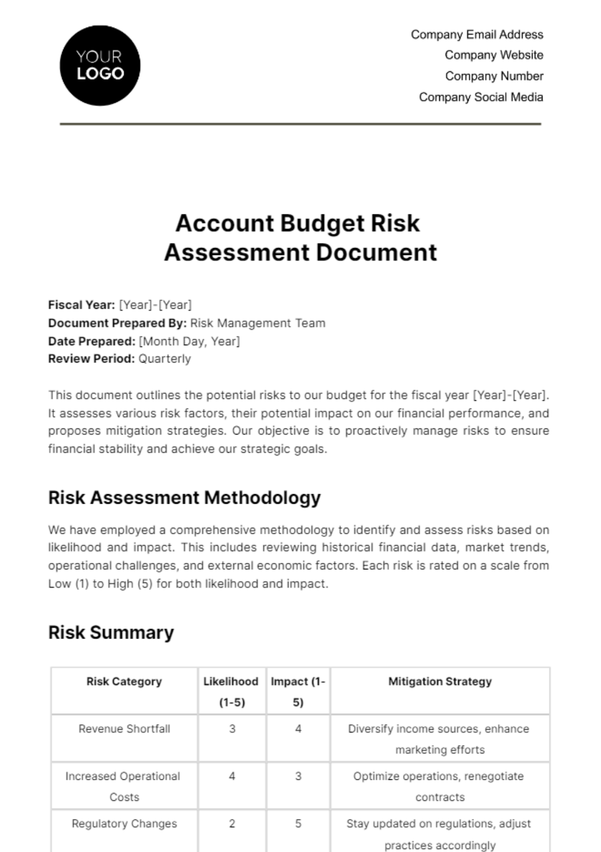 Free Account Budget Risk Assessment Document Template