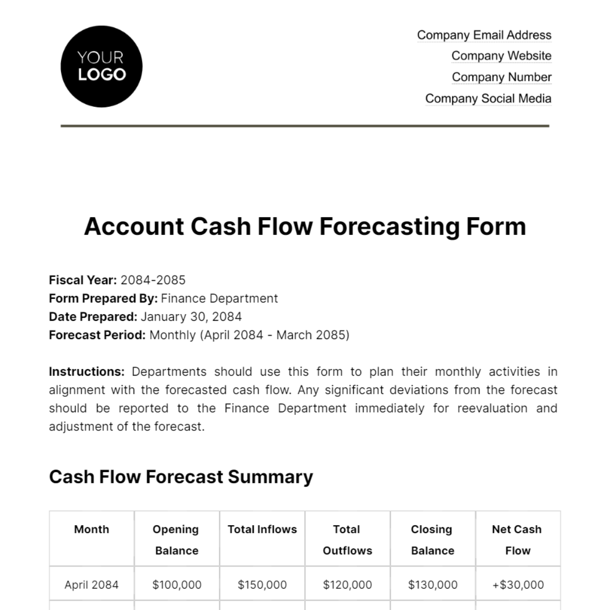 Account Cash Flow Forecasting Form Template