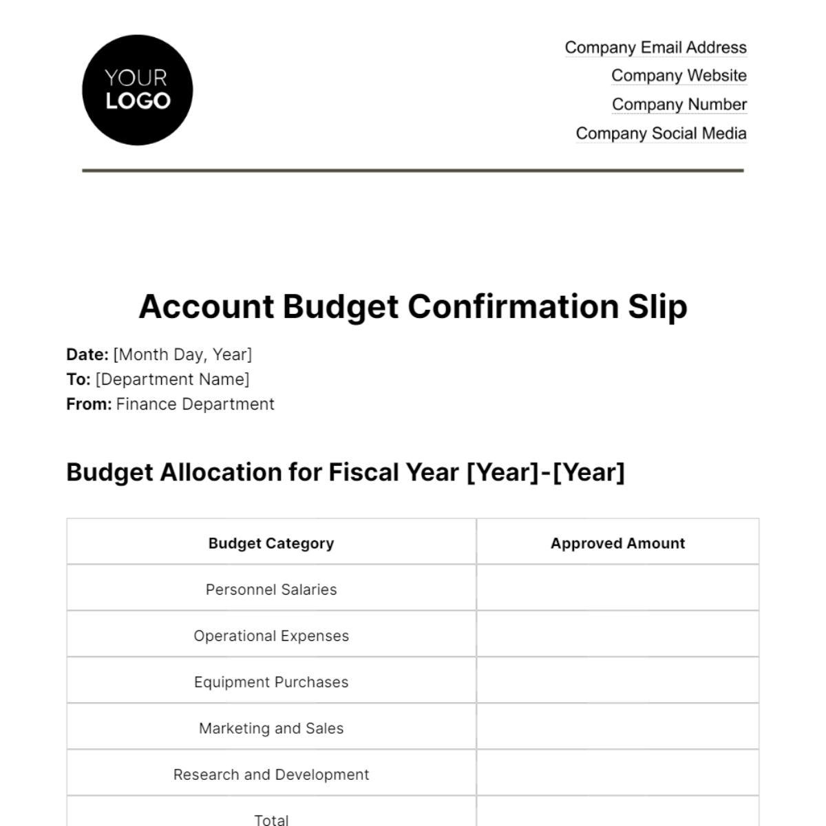 Account Budget Confirmation Slip Template