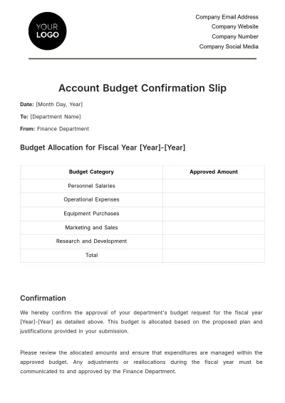 Free Account Budget Confirmation Slip Template to Edit Online