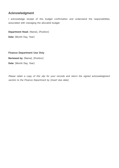 Free Account Budget Confirmation Slip Template to Edit Online