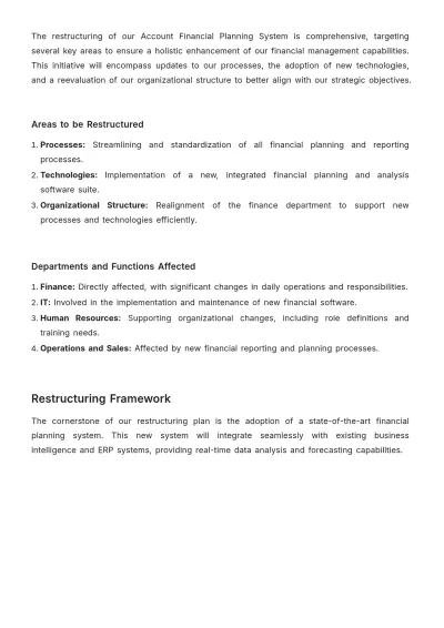 Free Account Financial Planning System Restructuring Plan Template to Edit Online