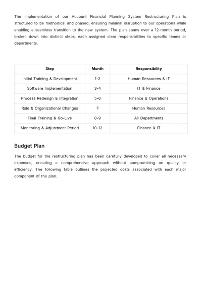 Free Account Financial Planning System Restructuring Plan Template to Edit Online