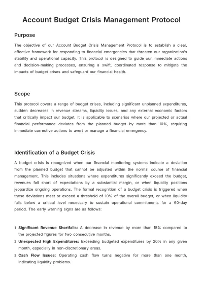 Free Account Budget Crisis Management Protocol Template to Edit Online