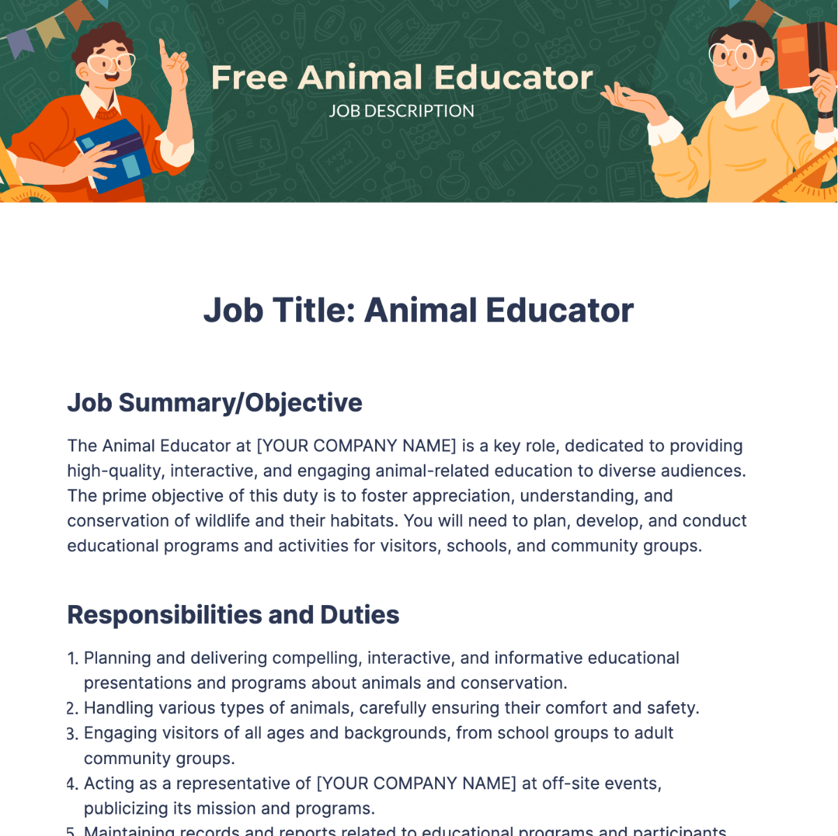 Free Animal Educator Job Description Template